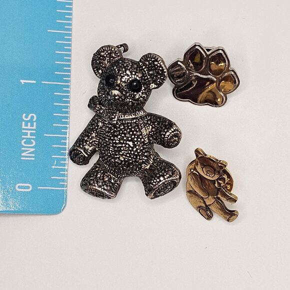 Vintage Brooch Pin Costume Jewelry Bundle Teddy Bear Paw Silvertone Goldtone - Picture 3 of 4
